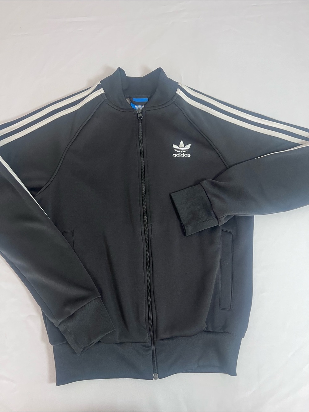 Adidas Black Track Jacket with White Three-Stripes